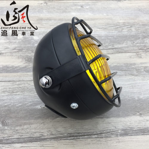 CG125摩托车改装复古大灯 GN125复古前照灯 铁壳黑色远近大灯圆灯
