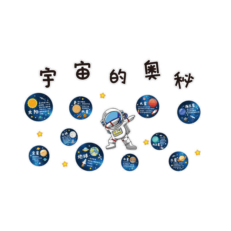 太空人航天科技主题文化墙布置幼儿园环创背景墙装饰儿童房间墙贴,家居饰品,文化墙贴,淘宝优惠券,粉丝福利购,淘宝优惠卷