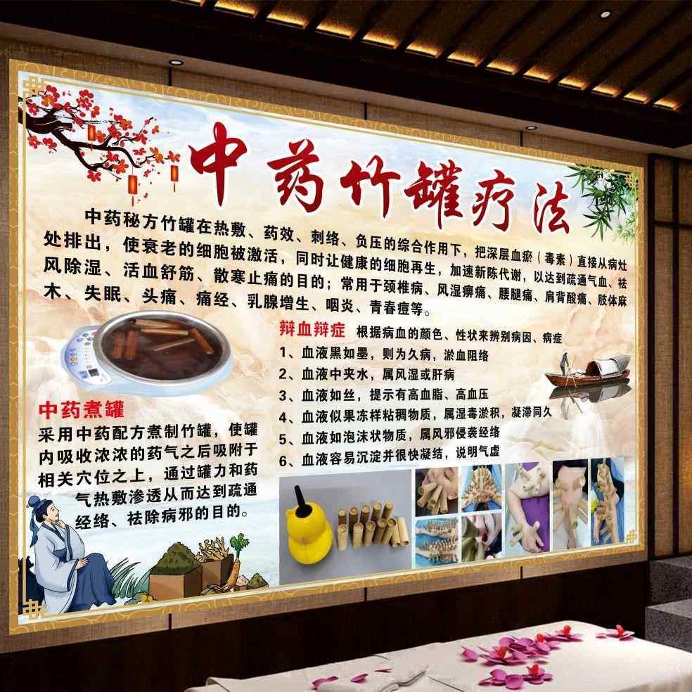 中药竹罐疗法海报装饰画中医馆广告贴纸宣传画文化形象墙挂图定制