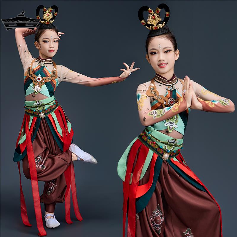 儿童敦煌伎乐飞天汉服舞蹈服装女童演出服艺考服异域风情西域古装