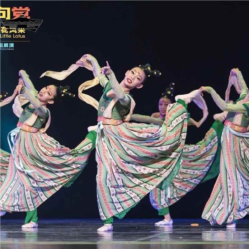 儿童幻世长安舞蹈演出服汉唐古典玉人舞小鹿敦煌飞天飘逸表演套装