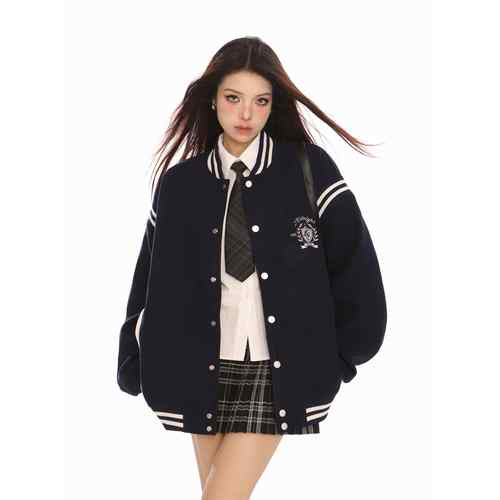 BIGGOLD美式复古撞色立领棒球服女秋季学院风宽松情侣夹克外套潮