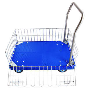 围栏手推车静音带护栏小推车拉货搬运车仓库快递拣货车网格推车