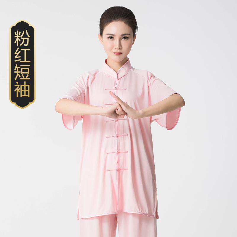 新款牛奶丝太极服武女练夏季功服太极拳印服装男夏装术比赛表演服