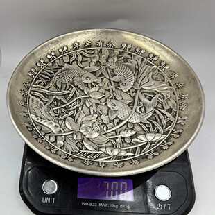 底部摆件子九子年年有余仿古真龙收藏品镀银白铜银盘龙纹工艺品