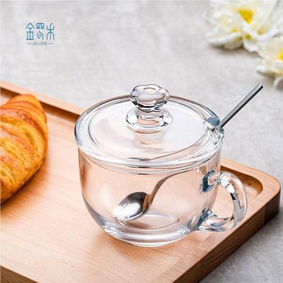 大容量玻璃杯燕麦片早餐杯子家用女牛奶杯带盖勺碗水杯带把咖啡杯
