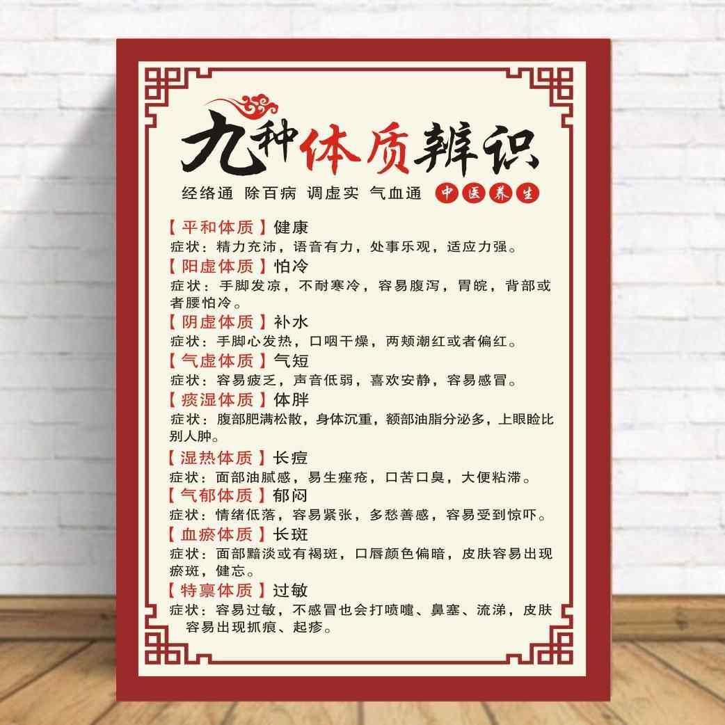 中医养生海报中医体质辨识的九种体质挂图中医体质辨识及调养方法