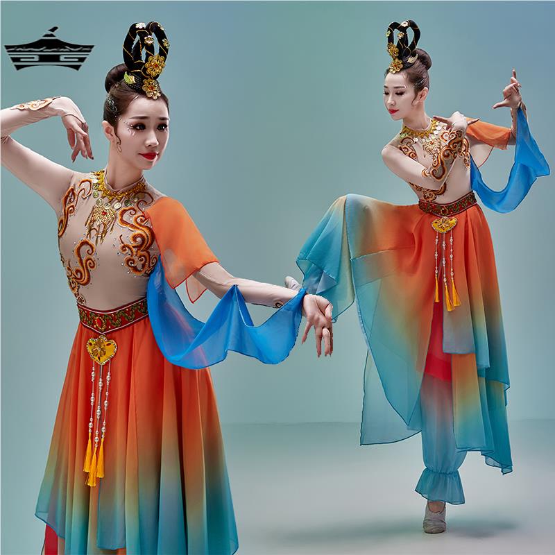 敦煌飞天儿童汉服舞蹈服装新款丝路升莲古典舞演出服中国风女艺考