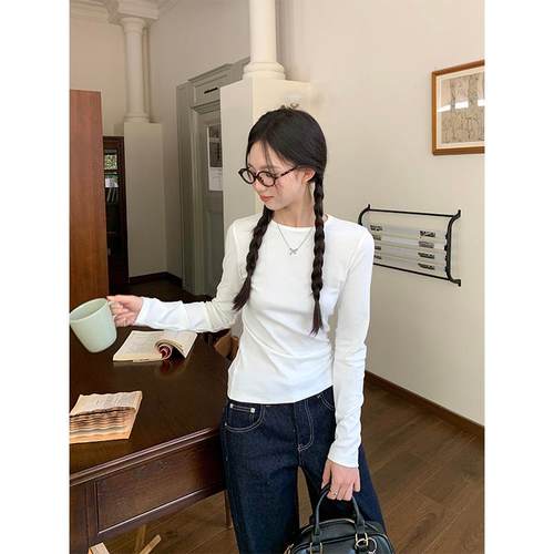 cozydays 白色打底衫基础款长袖T恤女秋季新款正肩内搭圆领上衣