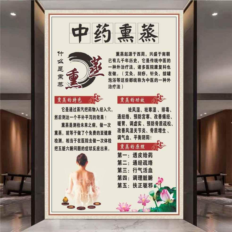 中药熏蒸海报中医挂图经络养生馆贴纸理疗店装饰画直播背景墙广告