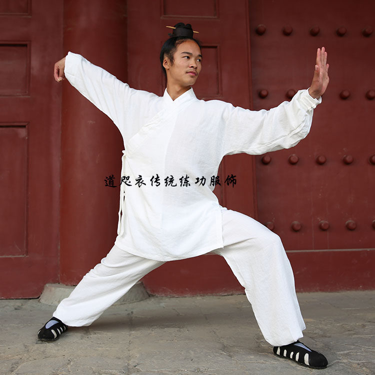 亚麻道袍太极服春夏透气竹节麻道服秋季斜领居士禅修练功服装
