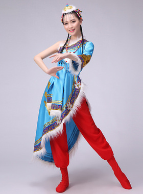 藏族舞蹈装 宝蓝色藏服蒙古族舞台表演服民族舞蹈服装
