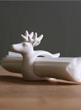 北欧创意陶瓷麋鹿头角餐巾扣纸巾环扣酒店餐厅餐桌婚庆装饰品摆件