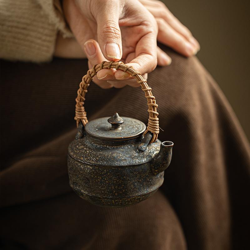 茶壶功夫茶泡茶家用陶瓷单壶老式提梁粗陶中式复古窑变小号提梁壶