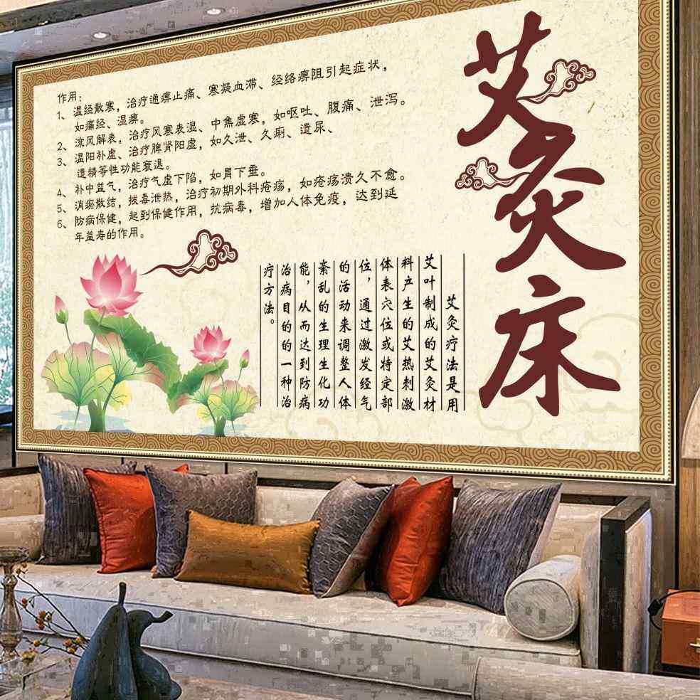 艾灸床作用海报贴纸中医养生馆装饰画理疗店熏蒸针灸广告图背景墙