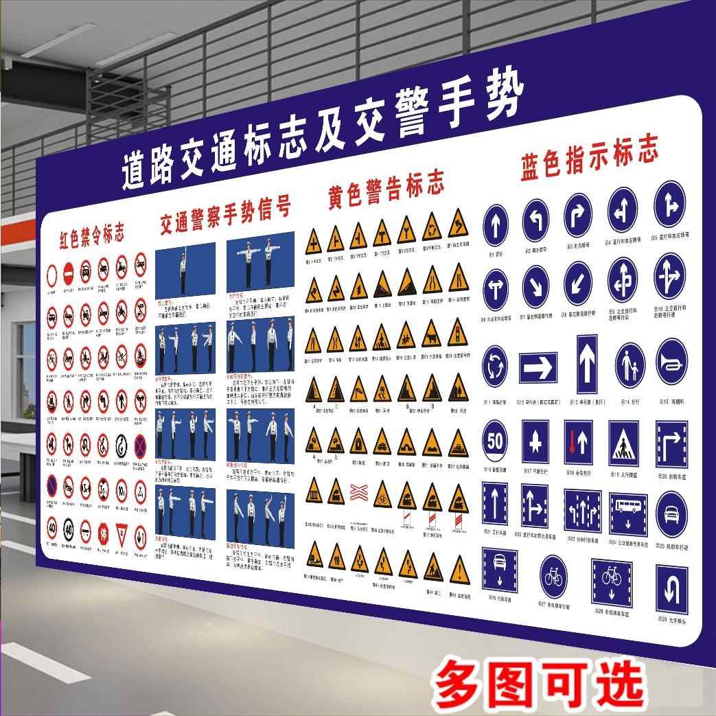 驾校海报道路交通安全标志交警手势考试标识线牌挂图看版科目宣传