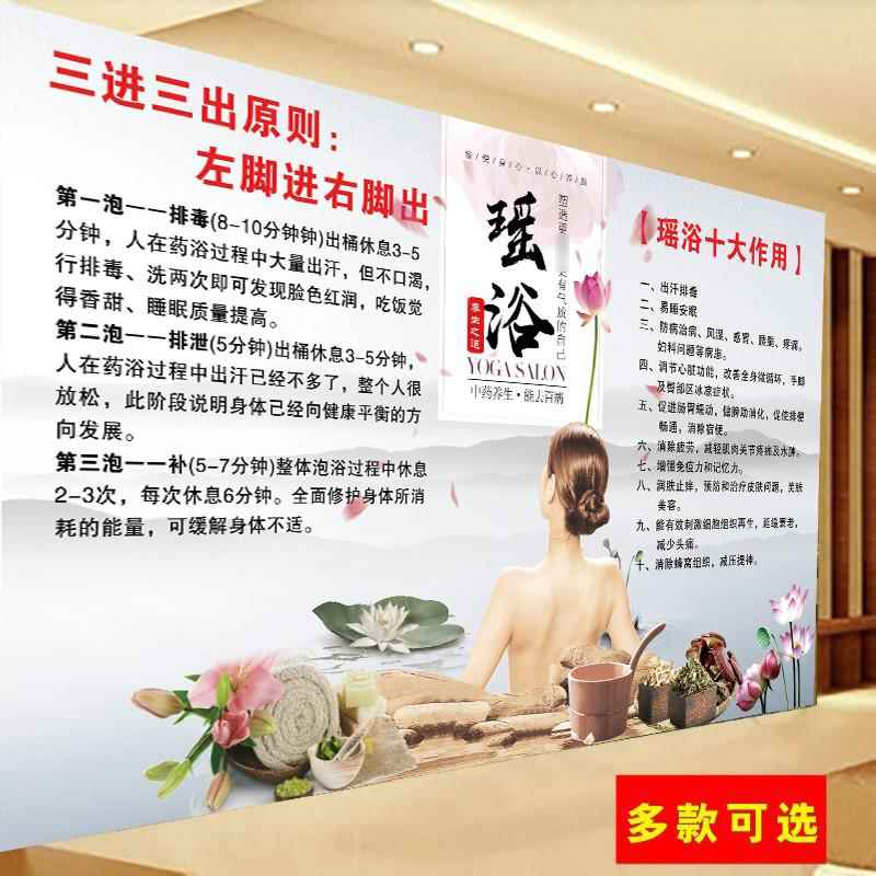 瑶浴海报宣传画泡浴图片挂画美容养生广告中药泡澡墙壁画药浴挂图
