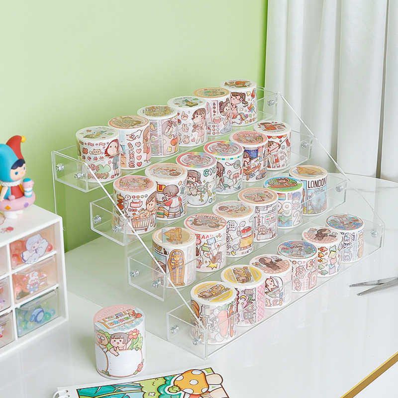 手帐胶带收纳盒小麻薯展架亚克力桌面透明收纳阶梯陈列架放置器,收纳整理,手帐收纳盒,淘宝优惠券,粉丝福利购,淘宝优惠卷