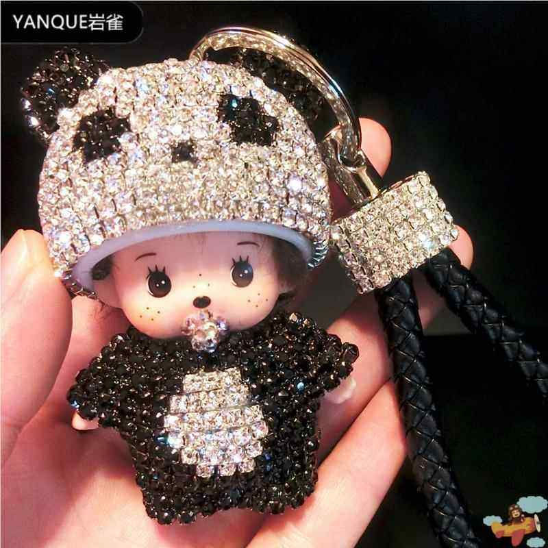 韩国创意镶钻可爱公仔水晶包包挂件镶钻蒙奇奇汽车钥匙扣女礼品