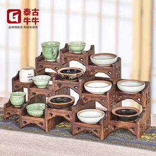 泰古牛牛桌面实木置物架博古架客厅书房茶杯茶壶展示架多宝格架子
