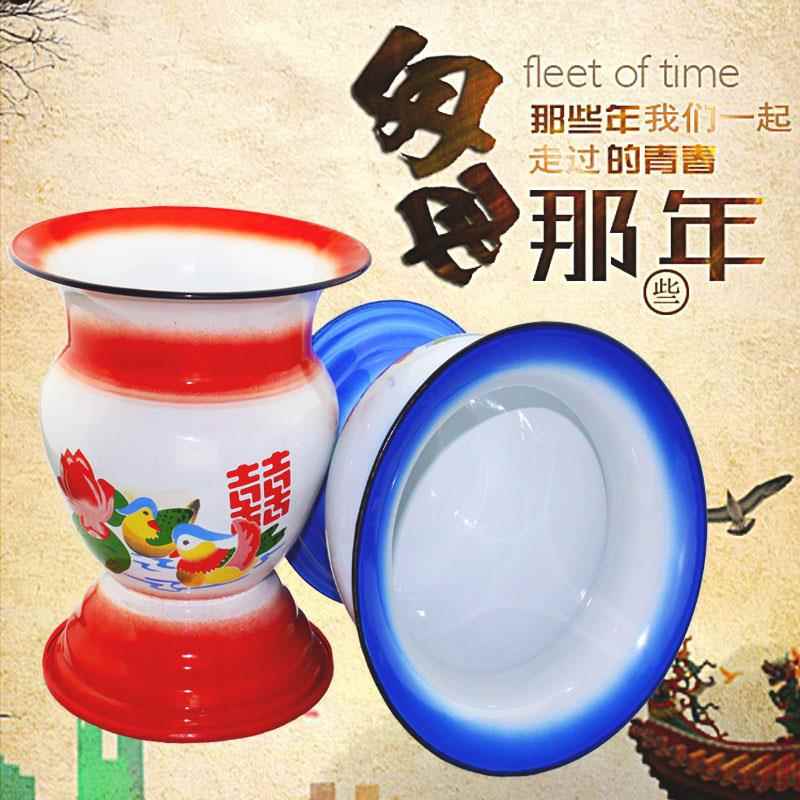 。加高加厚搪瓷高脚痰罐 带盖带暖垫怀旧儿童老人用痰盂坐便器 尿