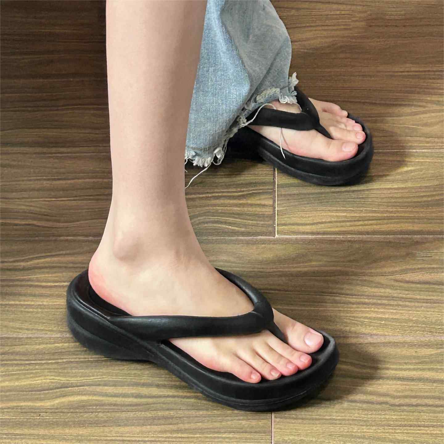 人字拖女夏厚底鞋外穿增高坡跟沙滩海边夹脚防滑时尚凉0508d,女鞋,人字拖,淘宝优惠券,粉丝福利购,淘宝优惠卷