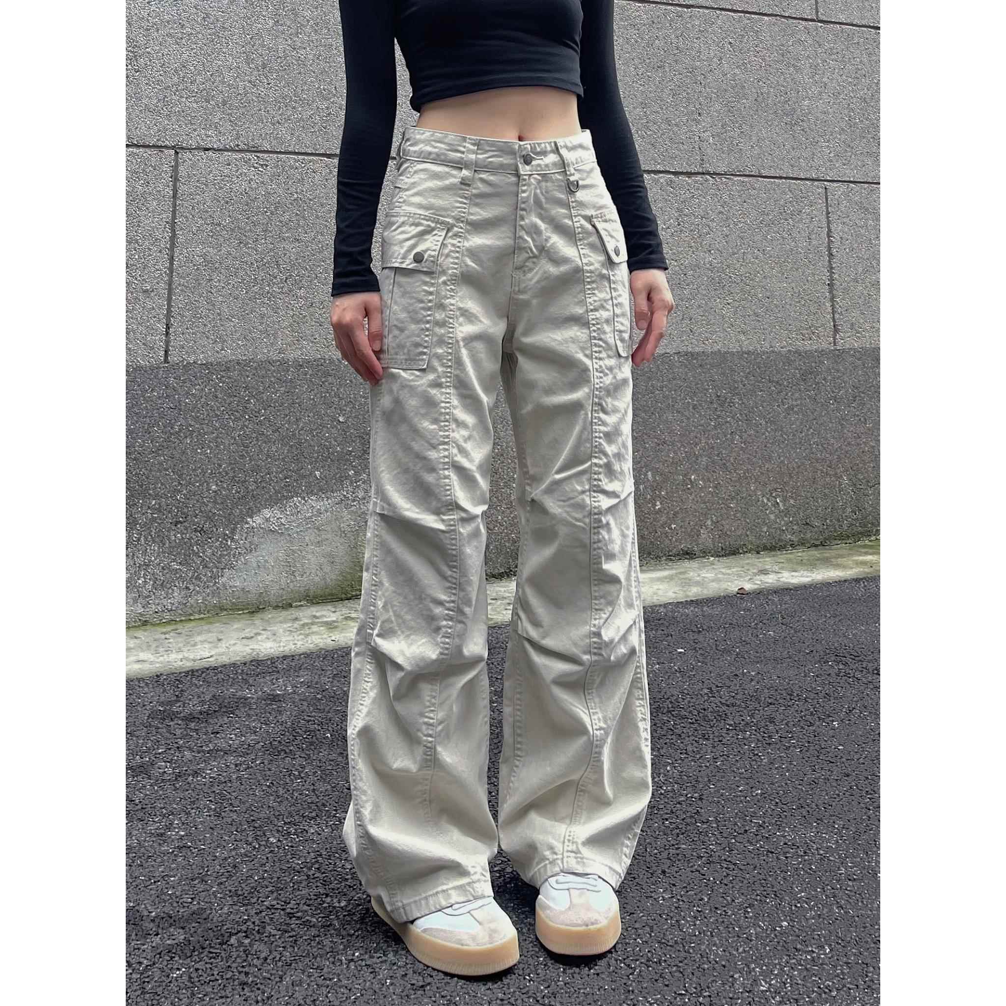 BAOER美式复古工装裤伞兵vibe直筒做旧褶皱牛仔辣妹休闲裤子男女