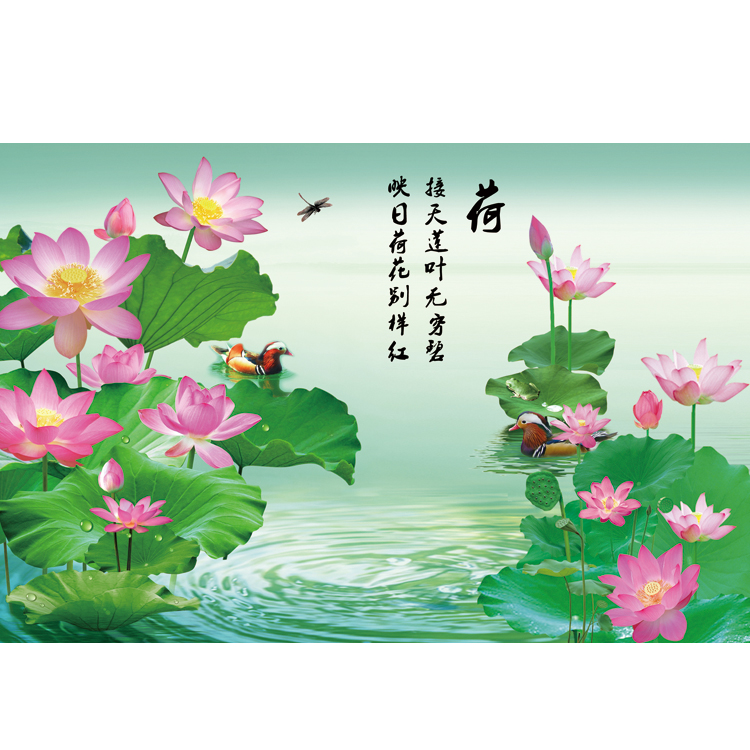 荷花装饰画荷叶莲花海报背景图书房间玄关壁画无框画芯风景画定做图片