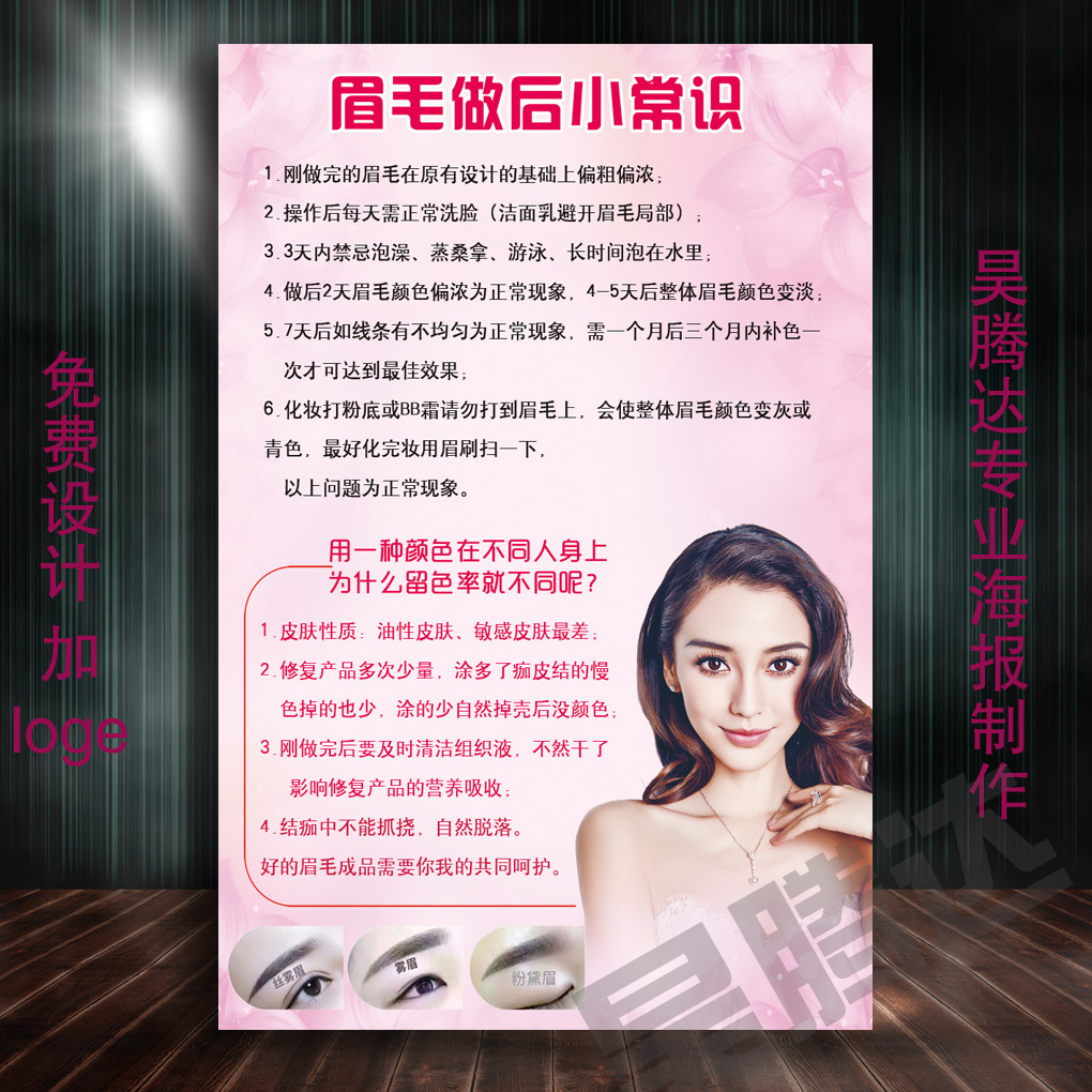 韩式眉眼唇海报装饰画眉毛做后小常识挂画微整形宣传画纹绣画356