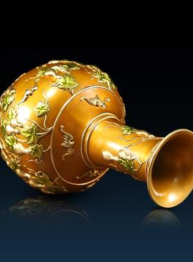 彩铜葫芦花瓶家居办公室摆设铜工艺品装饰品新中式乔迁开业礼品