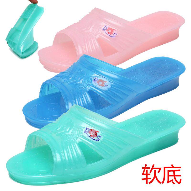 透明水晶果冻一字拖女士覆古时尚老式中年人塑胶软底防滑凉拖鞋鞋图片