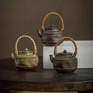 铁锈鎏金泡茶壶小容量陶瓷提梁壶家用轻奢高档单个茶具带过滤新款