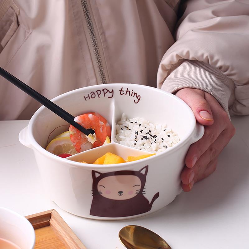 饭菜隔离碗微波炉加热饭盒分格带盖子上班族陶瓷碗食堂打饭专用。