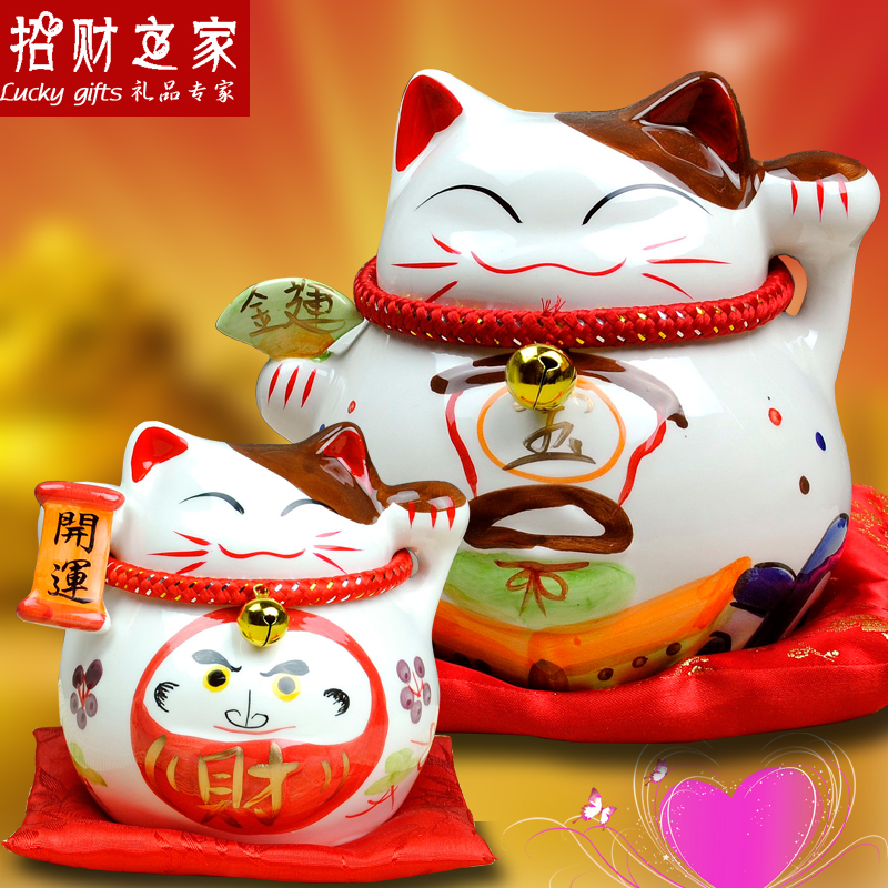 5寸7寸9寸陶瓷招财猫摆件开业礼品小中大号发财猫精美储蓄罐包邮