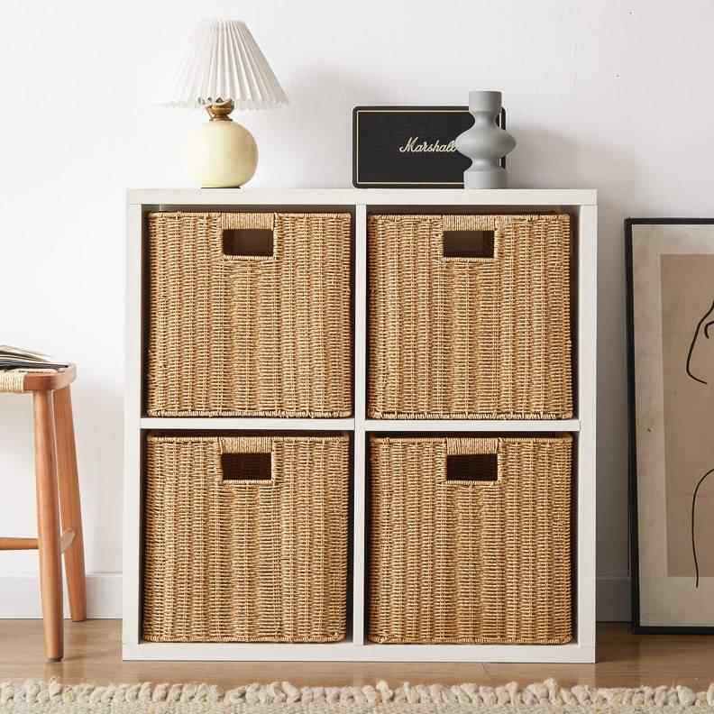 仿藤编抽屉式收纳篮格子柜编织收纳筐浴室防水置物篮橱柜收纳盒