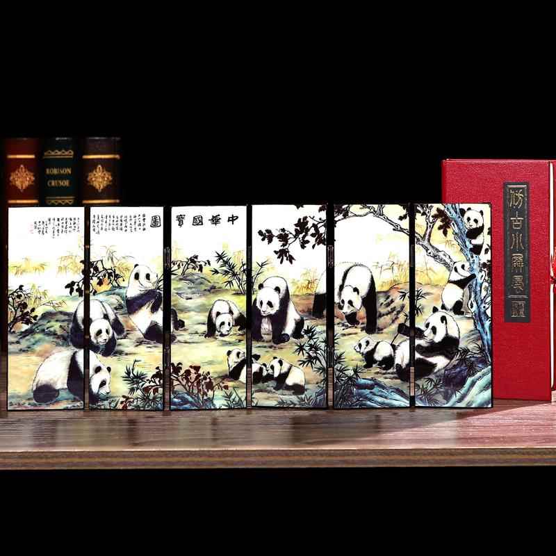 漆画屏风六扇熊猫家居装饰摆件节日商务出国送老外礼品中华国宝图