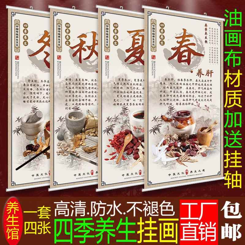 四季养生挂画中医养生挂图装饰画宣传画养生海报定制养生馆背景墙