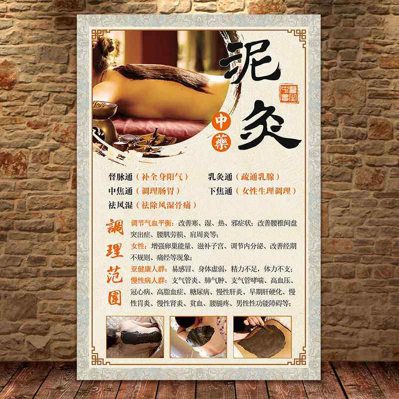 中药泥灸广告图美容院海报艾灸养生挂画美白宣传画热敷理疗墙贴