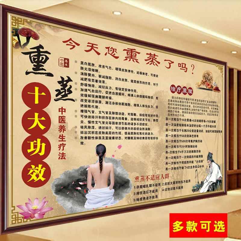 中药熏蒸挂图海报装饰挂画养生美容院熏蒸的功效图宣传画广告图片