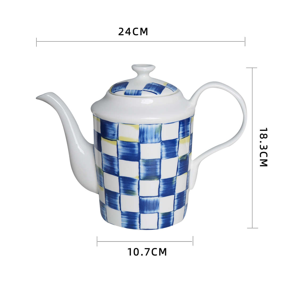 出口高档极简蓝白棋盘格套装咖啡套具陶瓷盘点心盘糖罐收纳罐