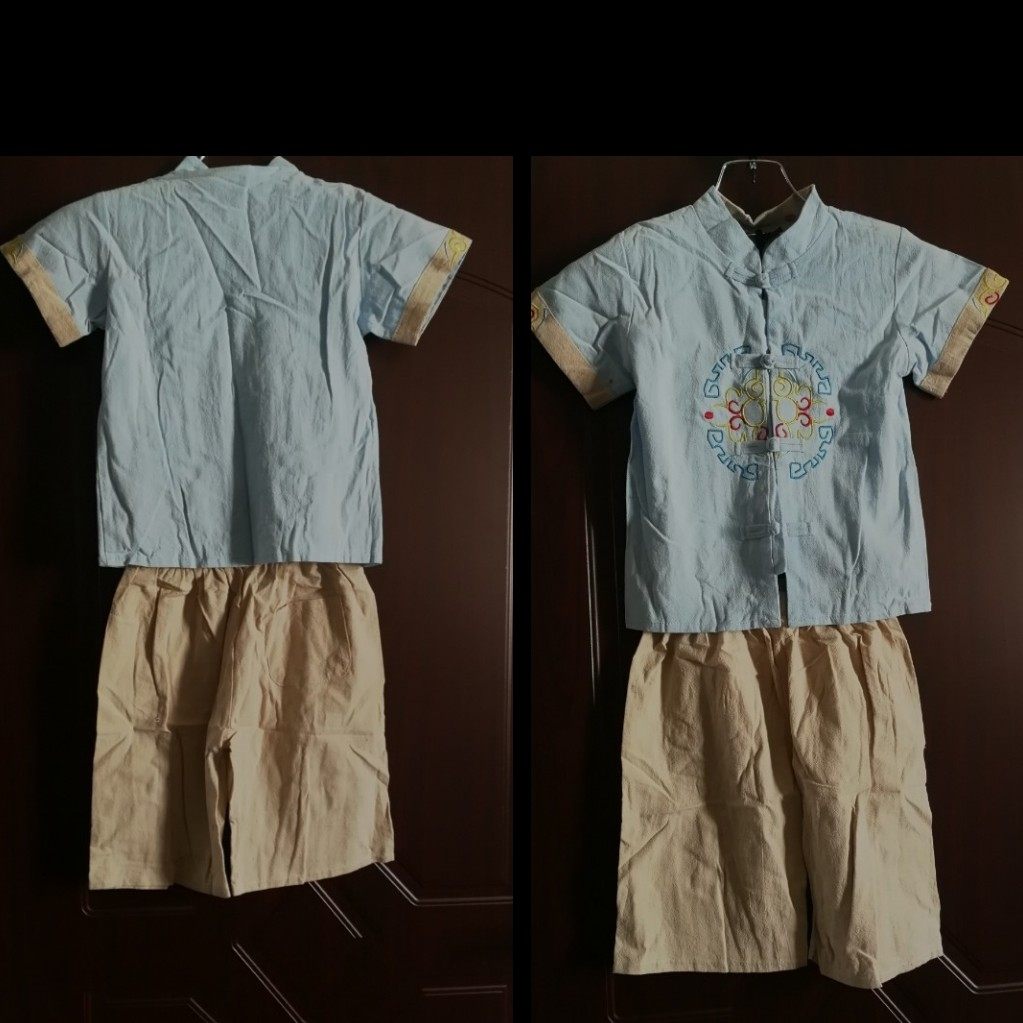 时尚新款断号处理天蓝短袖衣服米色短裤刺绣男童套装唐装古民族风,童装/婴儿装/亲子装,唐装,淘宝优惠券,粉丝福利购,淘宝优惠卷