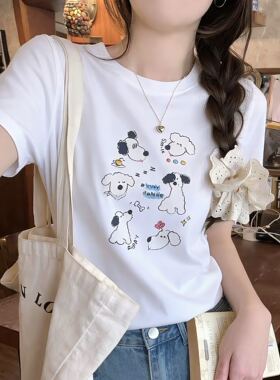 【小田tia专享】趣味卡通小狗短袖T恤女 韩版宽松百搭T