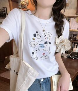 【小田tia专享】趣味卡通小狗短袖T恤女 韩版宽松百搭T
