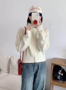 【甜甜圈专享】立领双拉链针织开衫高腰短款毛衣开衫外套