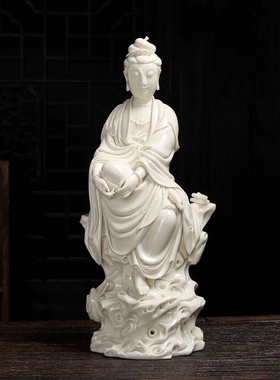 坐岩观音菩萨德化陶瓷佛像家居佛堂客厅供奉收藏摆件白瓷观音
