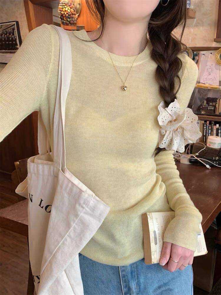 【小田tia专享】软糯 多巴胺 圆领弹力内搭长袖针织衫女