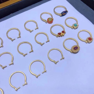 925纯银古法银金色戒托万能戒指空拖卡多宝隔珠戒指环diy饰品配件