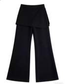 黑色假两件屁帘微喇叭裤 女1668