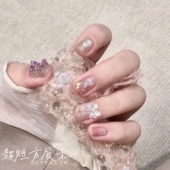 Ash美甲穿戴甲贴片成品立体小熊蝴蝶结亮片贝壳短日式 光疗纯手工