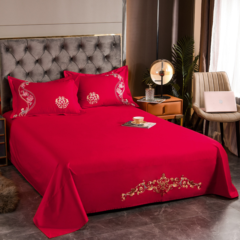 婚庆大红色床单单件全棉纯棉双人加大结婚床上用品被单枕套三件套 床上用品 床单 原图主图